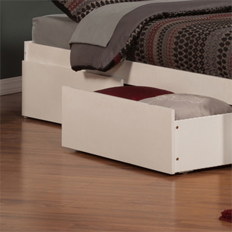 Concord Wood Full Platform Bed with Footboard & 2 Storage Drawers in White