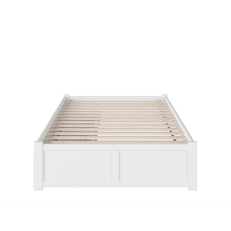 Concord Wood Full Platform Bed with Footboard & 2 Storage Drawers in White