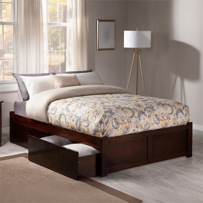 AFI Concord Full Solid Wood Platform Bed with Storage Drawers in Walnut