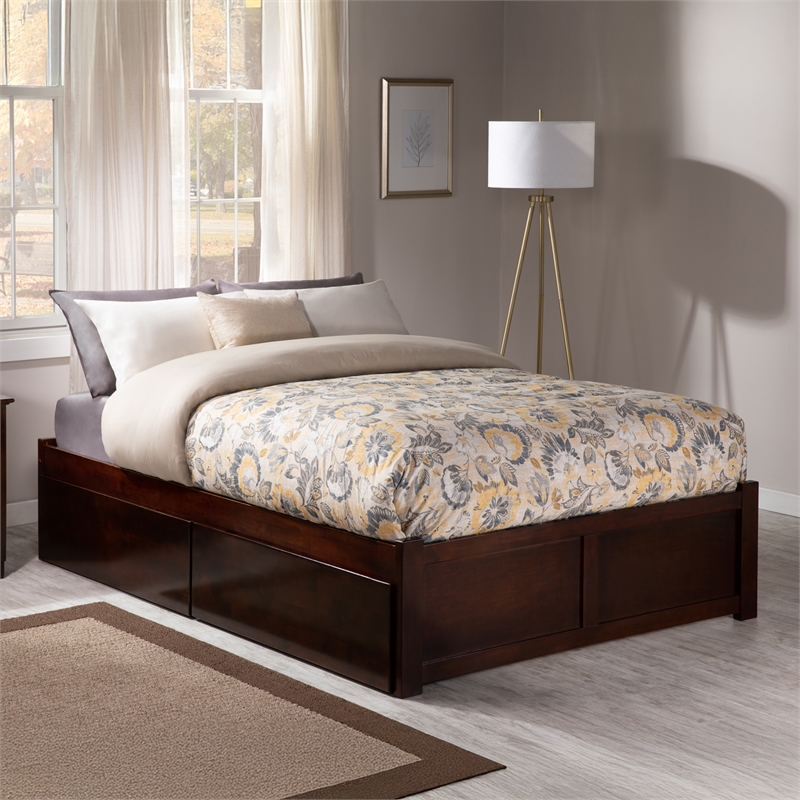 AFI Concord Full Solid Wood Platform Bed with Storage Drawers in Walnut