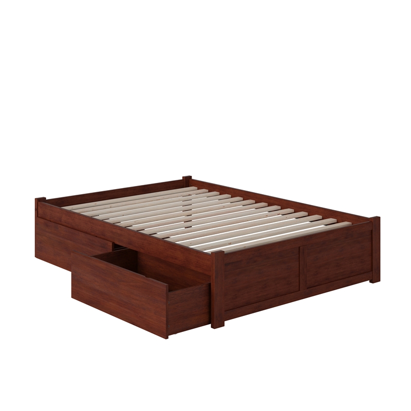 AFI Concord Full Solid Wood Platform Bed with Storage Drawers in Walnut