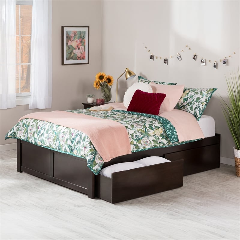 AFI Concord Queen Storage Solid Wood Platform Bed in Espresso