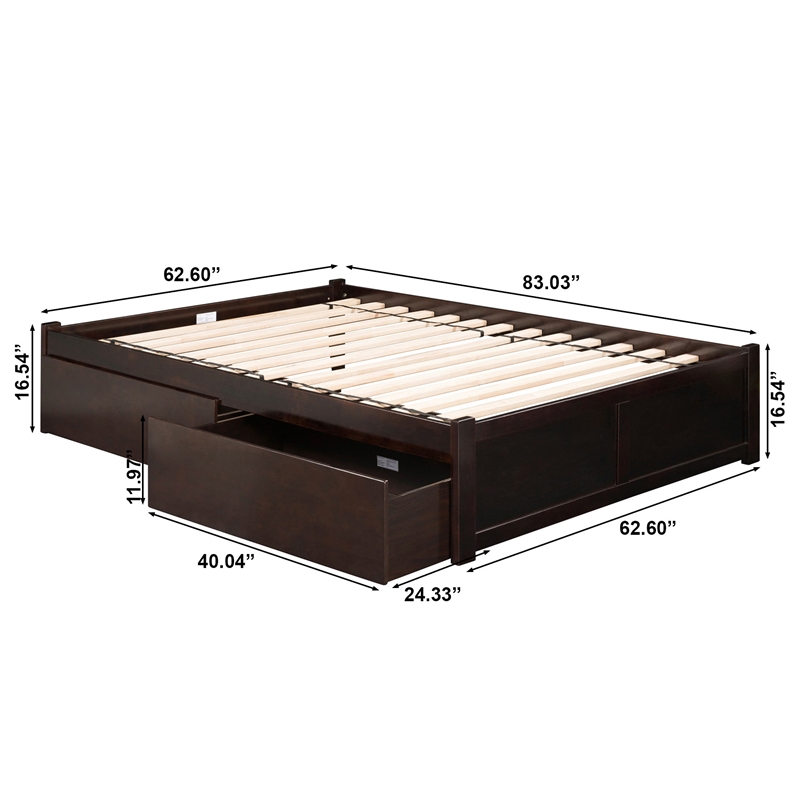 AFI Concord Queen Storage Solid Wood Platform Bed in Espresso