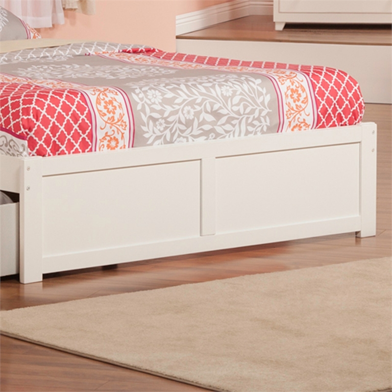Concord Queen Wood Platform Bed with Footboard & 2 Storage Drawers in White