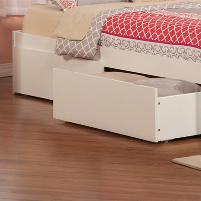 Concord King Wood Platform Bed with Footboard & 2 Storage Drawers in White