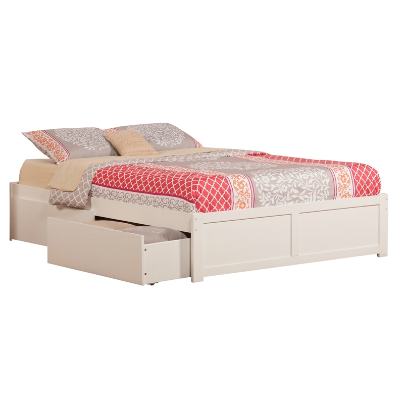 Concord King Wood Platform Bed with Footboard & 2 Storage Drawers in White