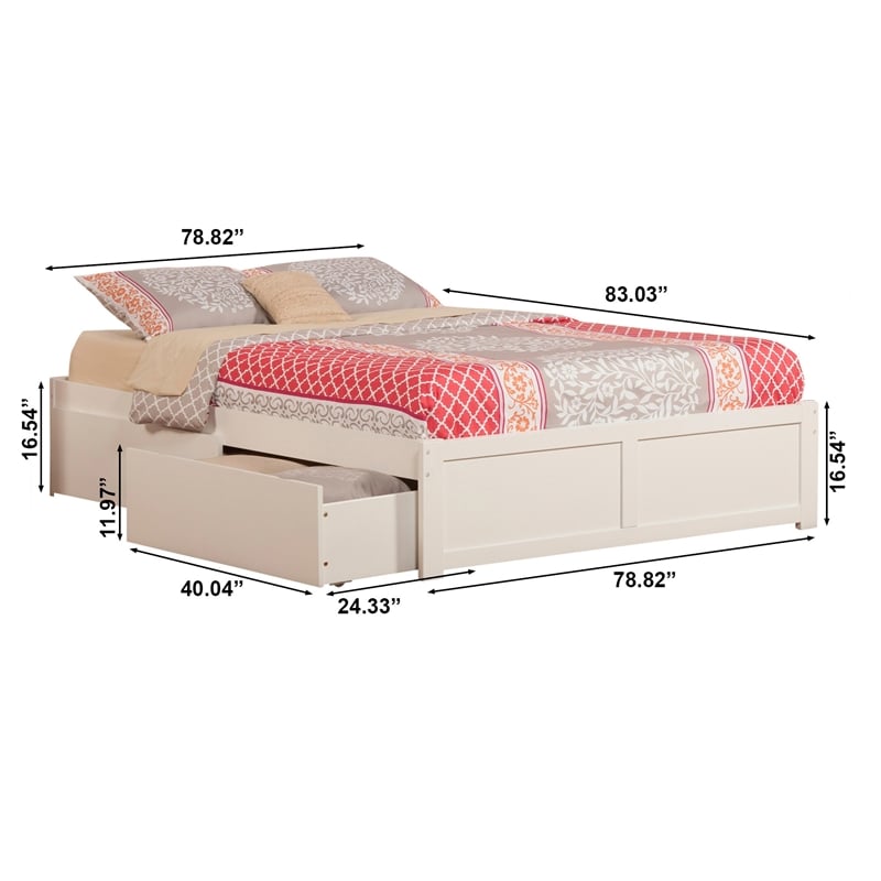 Concord King Wood Platform Bed with Footboard & 2 Storage Drawers in White