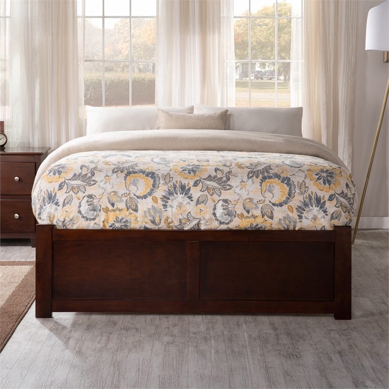 Concord King Wood Platform Bed with Footboard & 2 Storage Drawers in Walnut