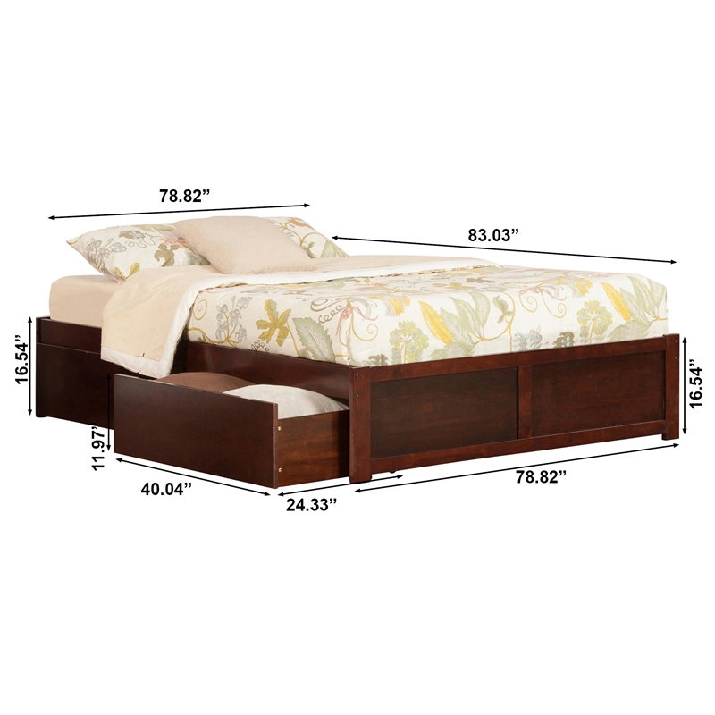 Concord King Wood Platform Bed with Footboard & 2 Storage Drawers in Walnut