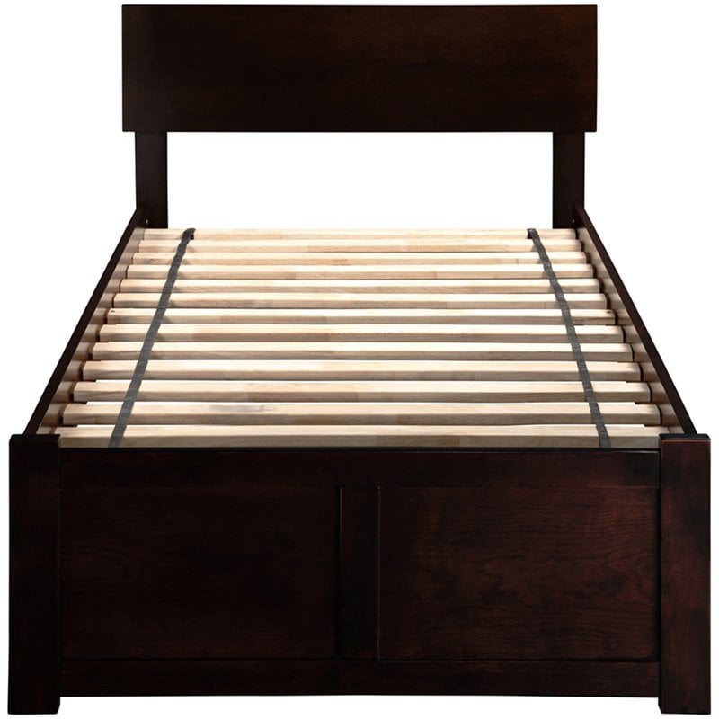 Orlando Twin XL Wood Platform Bed with Footboard and Storage Drawers in Espresso