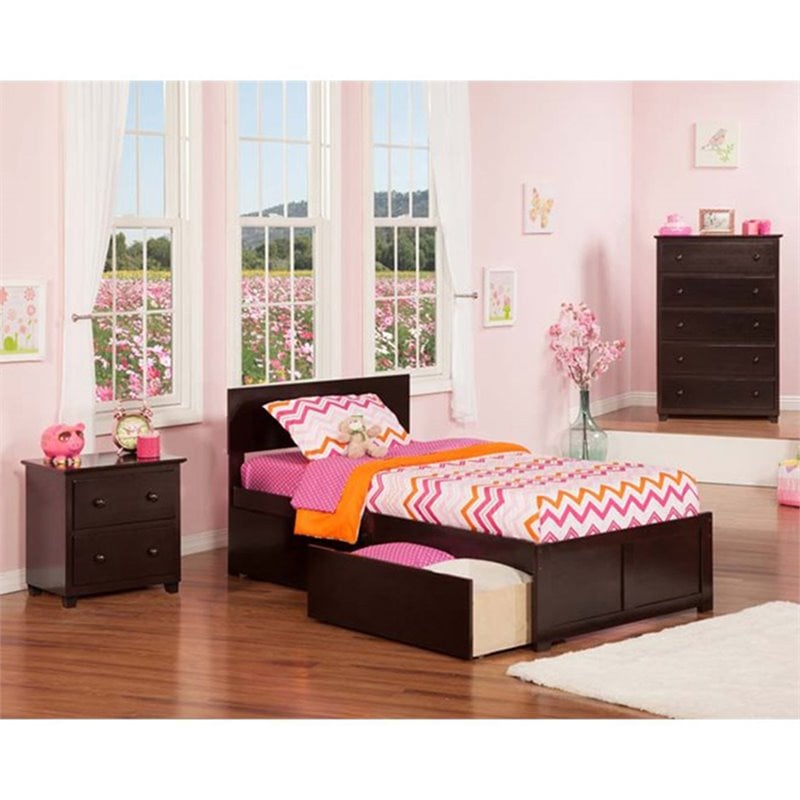 Orlando Twin XL Wood Platform Bed with Footboard and Storage Drawers in Espresso