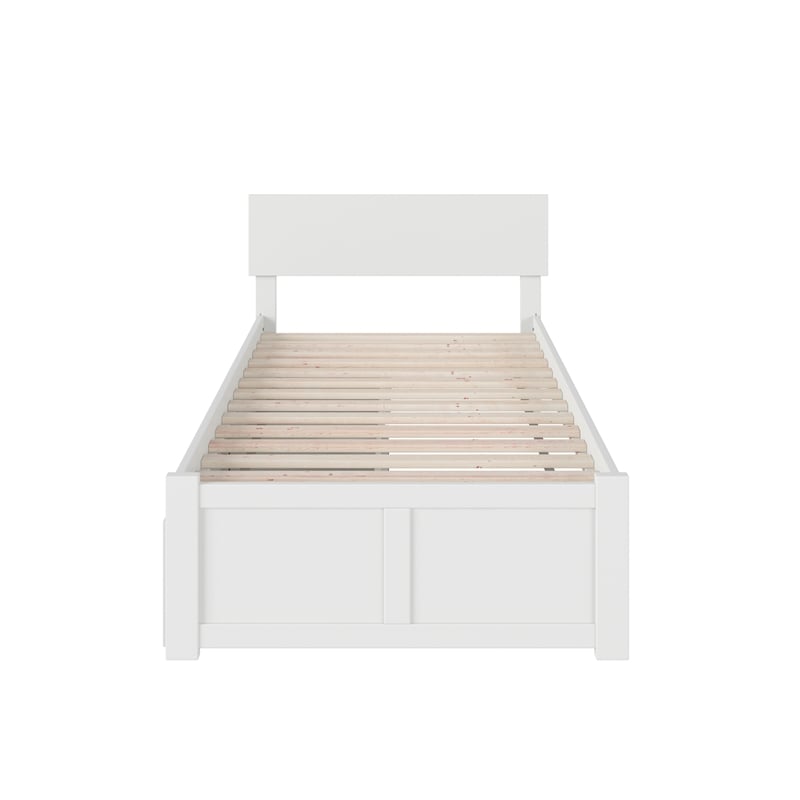 Orlando Twin XL Wood Platform Bed with Footboard and Storage Drawers in White