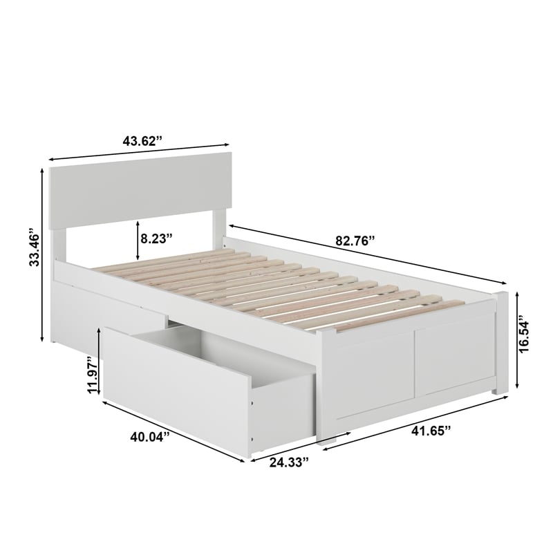 Orlando Twin XL Wood Platform Bed with Footboard and Storage Drawers in White