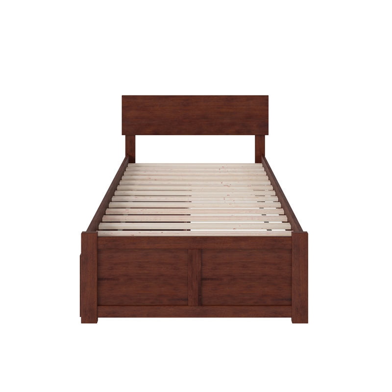 Orlando Twin XL Wood Platform Bed with Footboard and Storage Drawers in Walnut