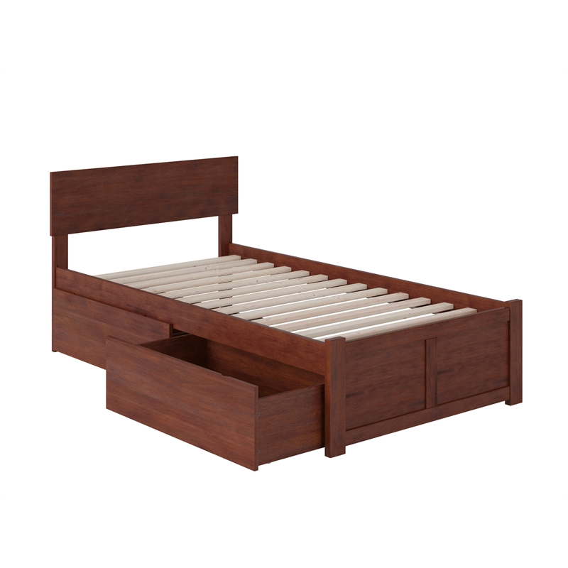 AFI Orlando TwinXL Solid Wood Bed and Footboard with Storage Drawers in Walnut