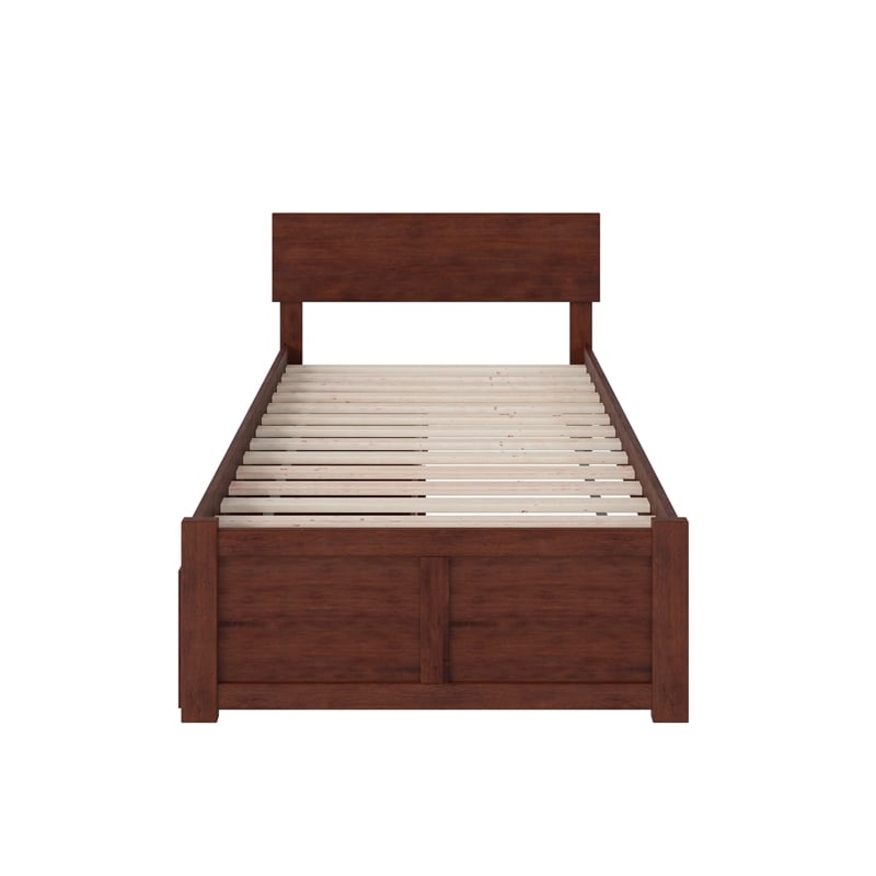 AFI Orlando TwinXL Solid Wood Bed and Footboard with Storage Drawers in Walnut