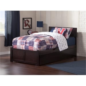 Orlando Twin Wood Platform Bed with Footboard and Twin Trundle in Espresso
