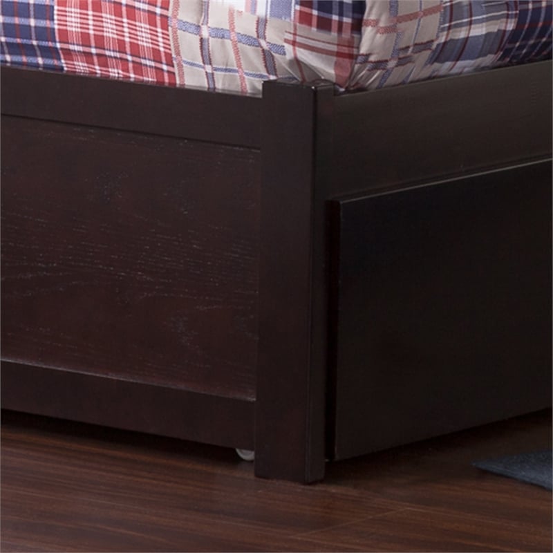 Orlando Twin Wood Platform Bed with Footboard and Twin Trundle in Espresso