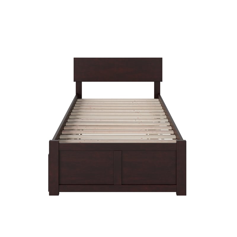 Orlando Twin Wood Platform Bed with Footboard and Twin Trundle in Espresso