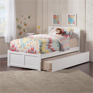 Orlando Twin Wood Platform Bed with Footboard and Twin Trundle in White