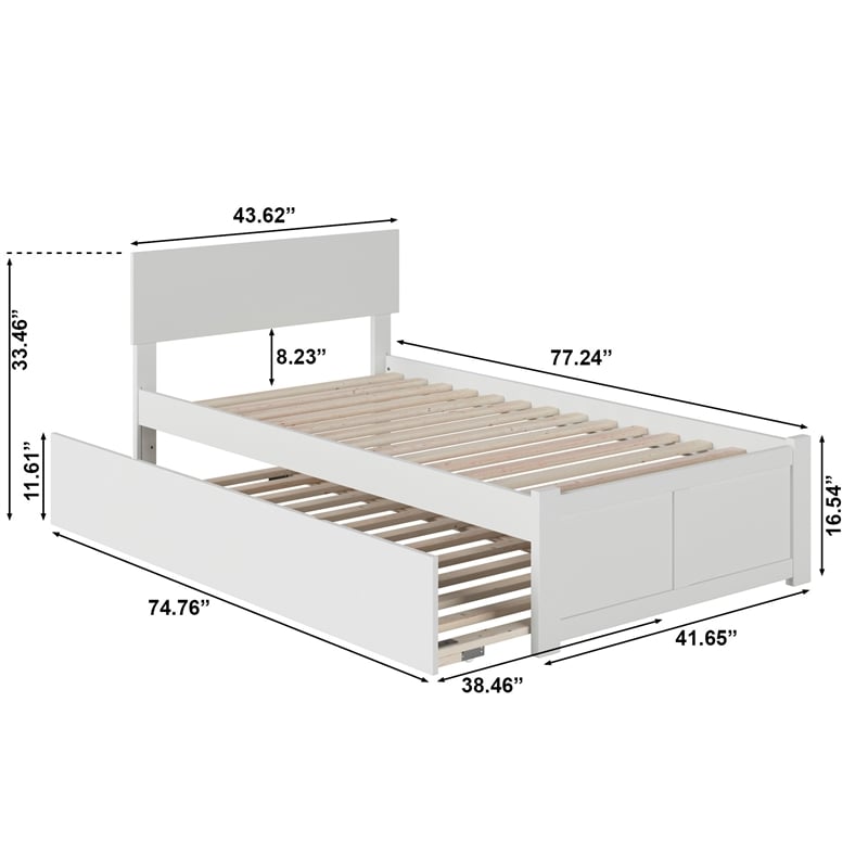 Orlando Twin Wood Platform Bed with Footboard and Twin Trundle in White