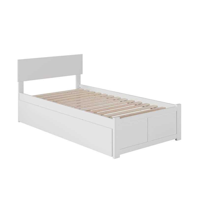 Orlando Twin Wood Platform Bed with Footboard and Twin Trundle in White