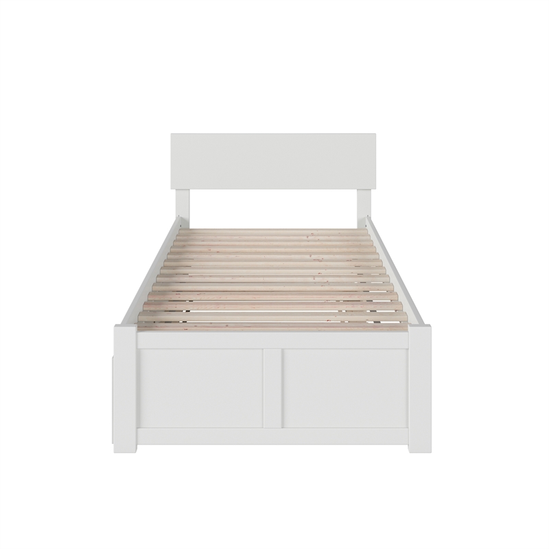 Orlando Twin Wood Platform Bed with Footboard and Twin Trundle in White
