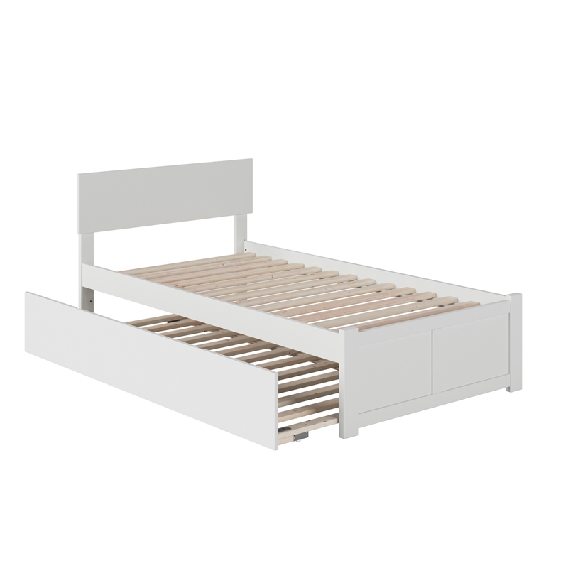 Orlando Twin Wood Platform Bed with Footboard and Twin Trundle in White