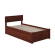 Orlando Twin Wood Platform Bed with Footboard and Twin Trundle in Walnut