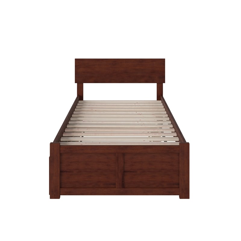 Orlando Twin Wood Platform Bed with Footboard and Twin Trundle in Walnut