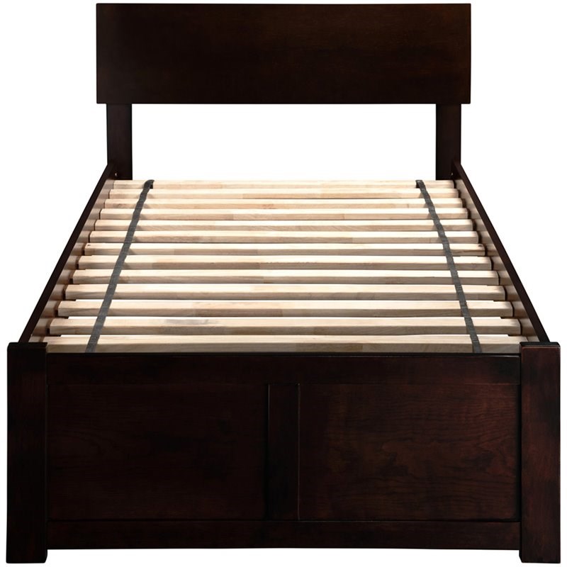 Orlando Twin Wood Platform Bed with Footboard and Storage Drawers in Espresso