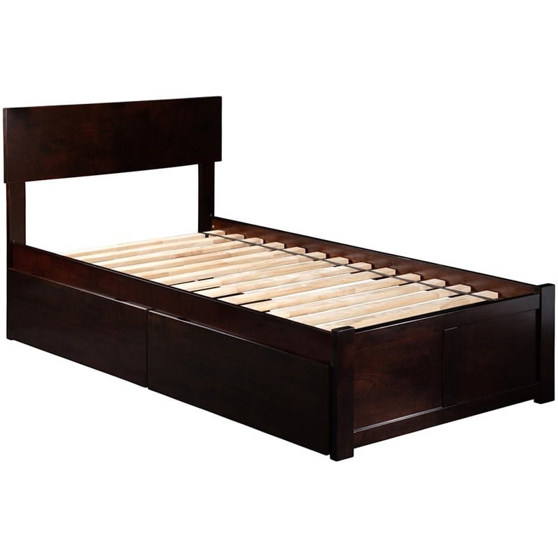 Orlando Twin Wood Platform Bed with Footboard and Storage Drawers in Espresso