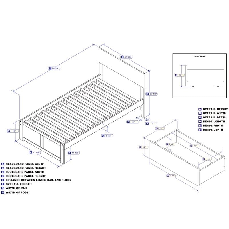 Orlando Twin Wood Platform Bed with Footboard and Storage Drawers in Espresso
