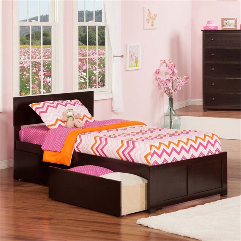 Orlando Twin Wood Platform Bed with Footboard and Storage Drawers in Espresso