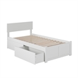 Orlando Twin Wood Platform Bed with Footboard and Storage Drawers in White