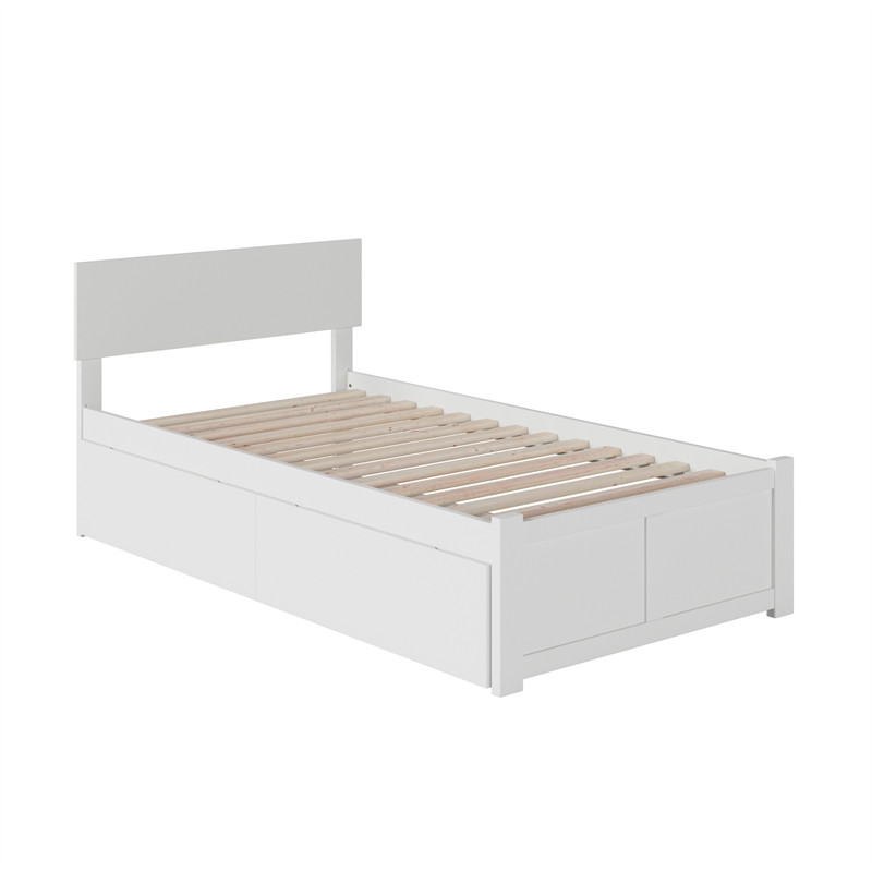 Orlando Twin Wood Platform Bed with Footboard and Storage Drawers in White