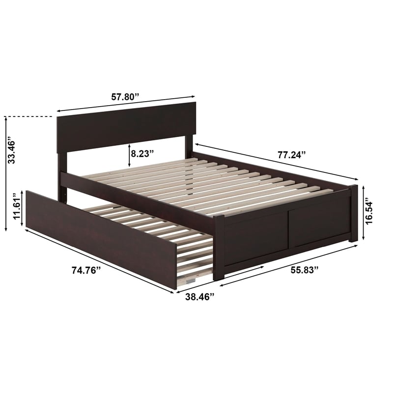 Orlando Full Wood Platform Bed with Footboard and Twin Trundle in Espresso