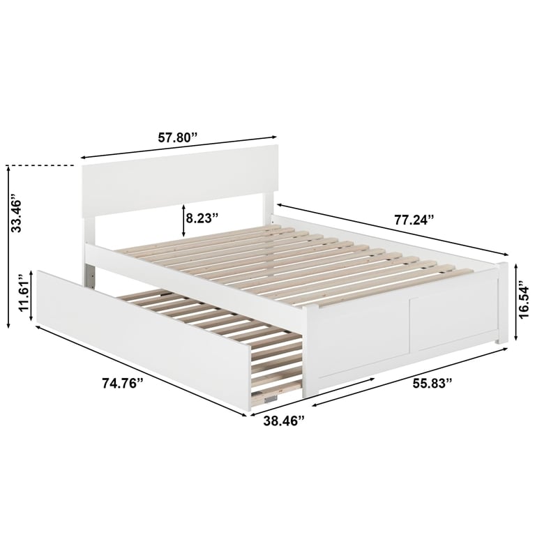 Orlando Full Wood Platform Bed with Footboard and Twin Trundle in White
