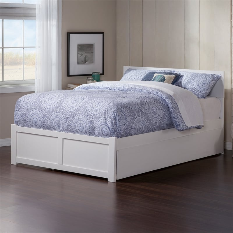 Orlando Full Wood Platform Bed with Footboard and Twin Trundle in White