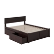 Orlando Full Wood Platform Bed with Footboard and Storage Drawers in Espresso