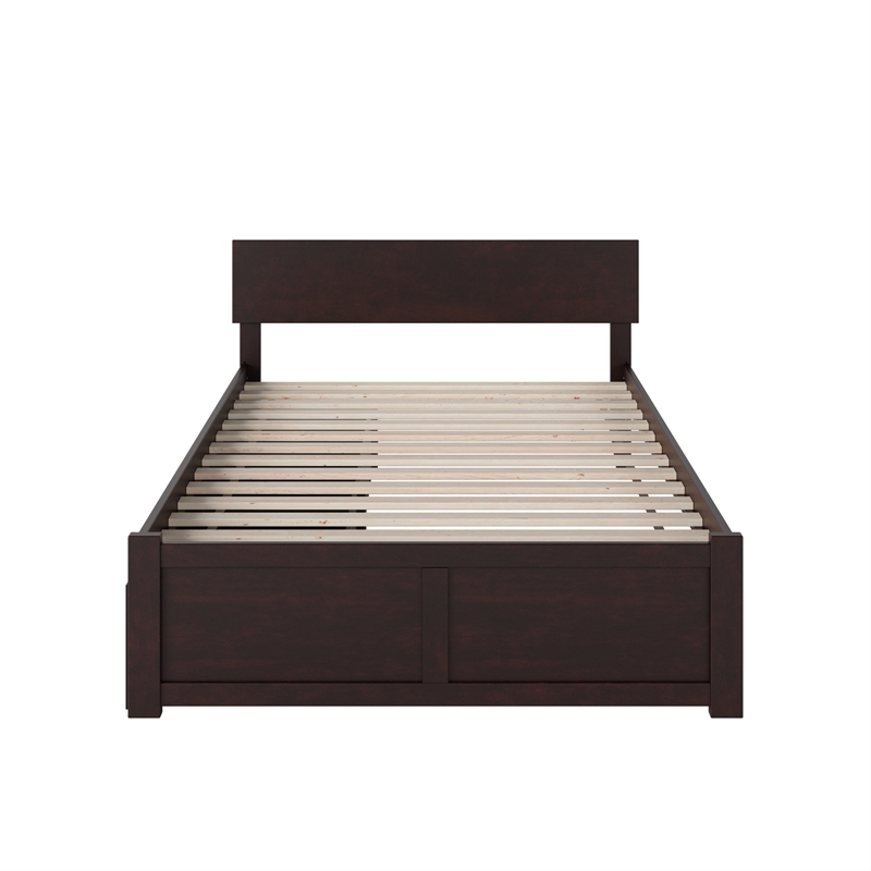 Orlando Full Wood Platform Bed with Footboard and Storage Drawers in Espresso