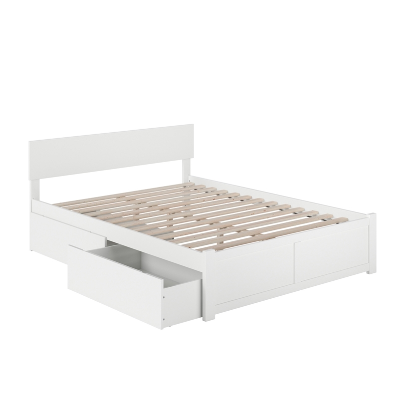 Orlando Full Wood Platform Bed with Footboard and Storage Drawers in White