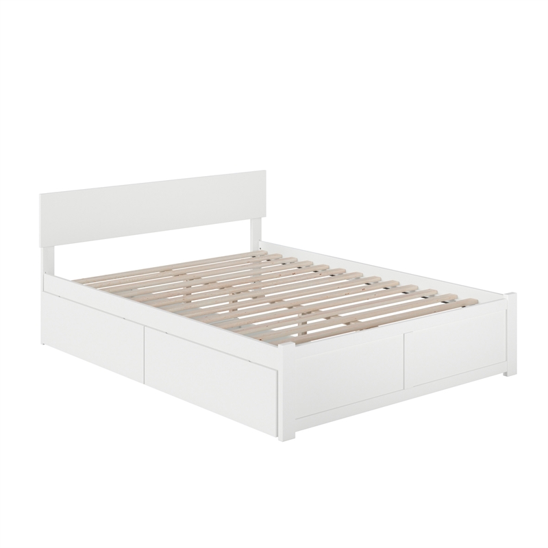 Orlando Full Wood Platform Bed with Footboard and Storage Drawers in White