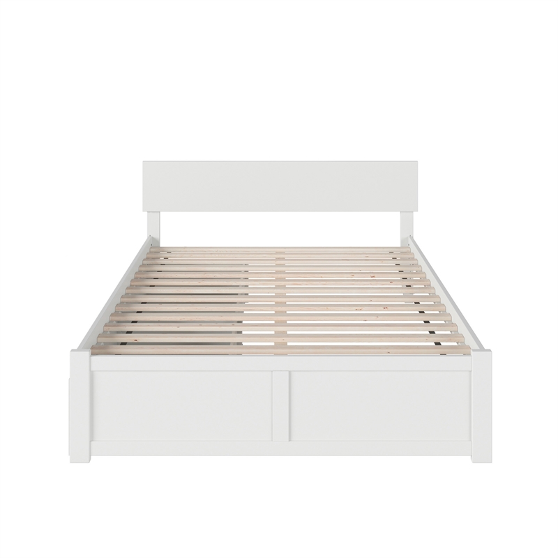 Orlando Full Wood Platform Bed with Footboard and Storage Drawers in White