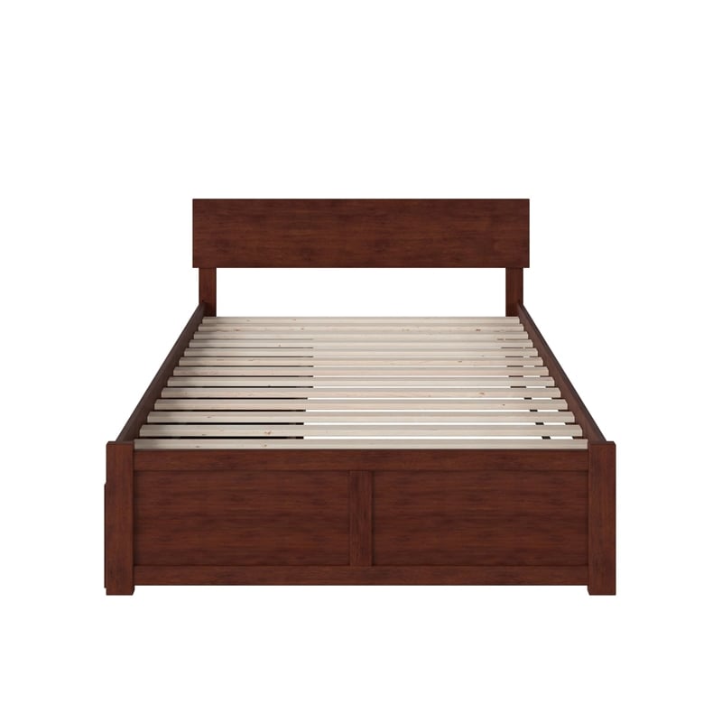 Orlando Full Wood Platform Bed with Footboard and Storage Drawers in Walnut