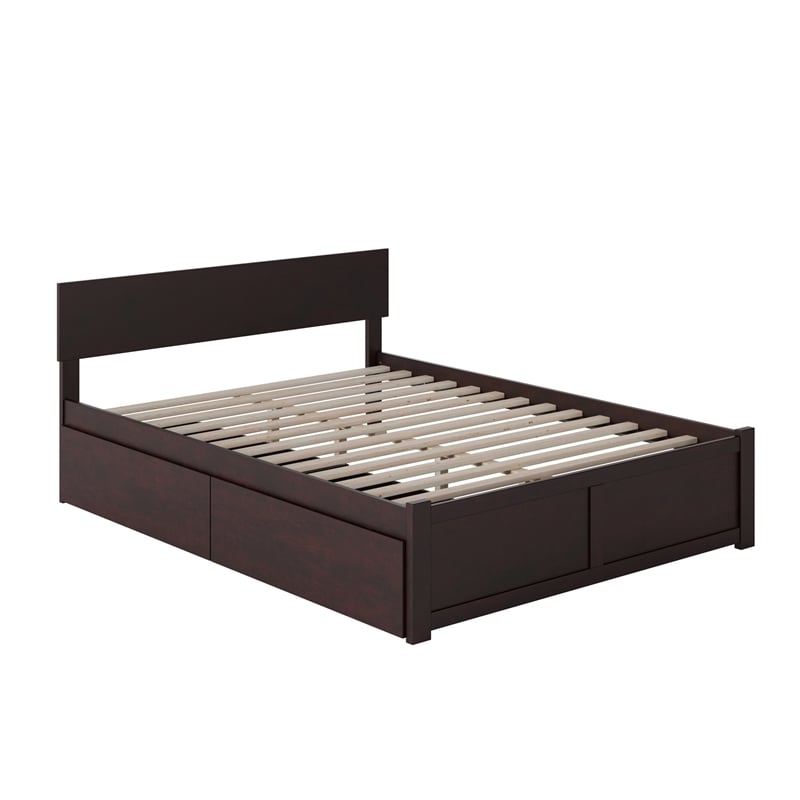 Orlando Queen Wood Platform Bed with Footboard and Storage Drawers in Espresso