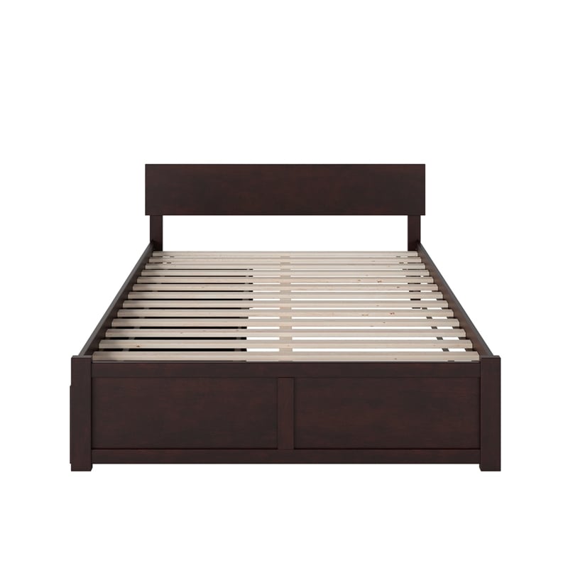 Orlando Queen Wood Platform Bed with Footboard and Storage Drawers in Espresso