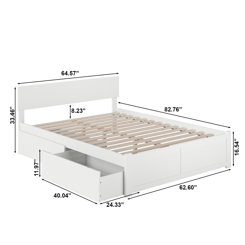 Orlando Queen Wood Platform Bed with Footboard and Storage Drawers in White