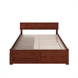 Orlando Queen Wood Platform Bed with Footboard and Storage Drawers in Walnut