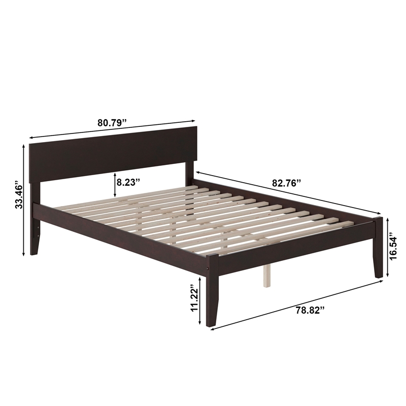 Orlando King Wood Platform Bed with Modern Panel Headboard in Espresso